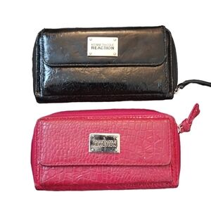 TWO KENNETH COLE REACTION LEATHER WALLETS RED AND BLACK
